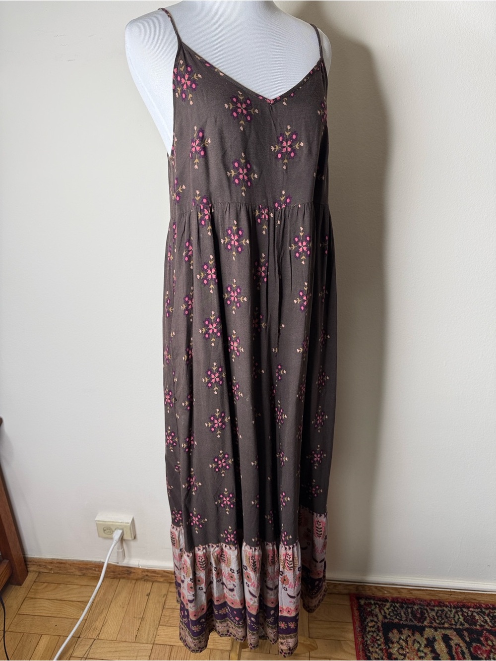 Natural Life Bohemian Brown and Pink Floral Wide Leg Romper - Picture 2 of 7
